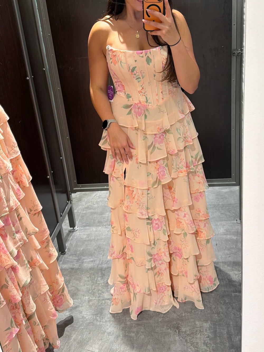 Windsor Pink Floral Tiered Strapless Maxi Dress - Picture 2 of 2